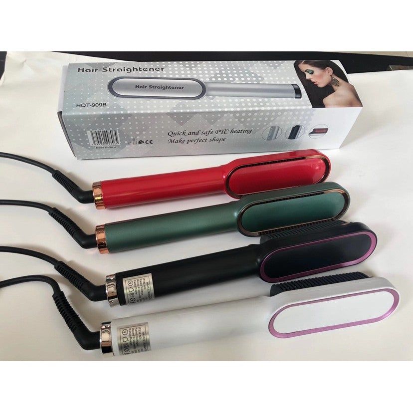 Electric Hair Straightener Brush Heated Comb Straight & Curly Styling Tool