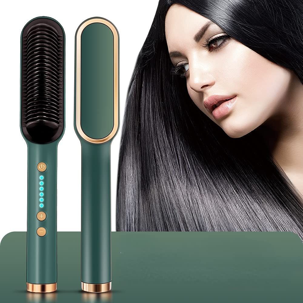 Electric Hair Straightener Brush Heated Comb Straight & Curly Styling Tool